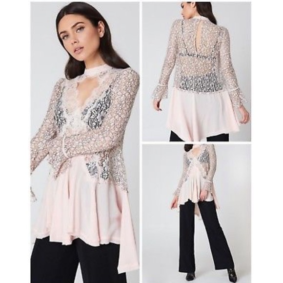 Free People lace tunic in blush. Size XS. - Picture 3 of 7